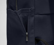 Close up view of the nylon material and exterior water bottle pocket