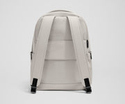 The Commuter Backpack back view showing padded shoulder straps and trolley sleeve feature