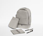 Backpack with the included stroller clips, carry-all pouch, and changing pad