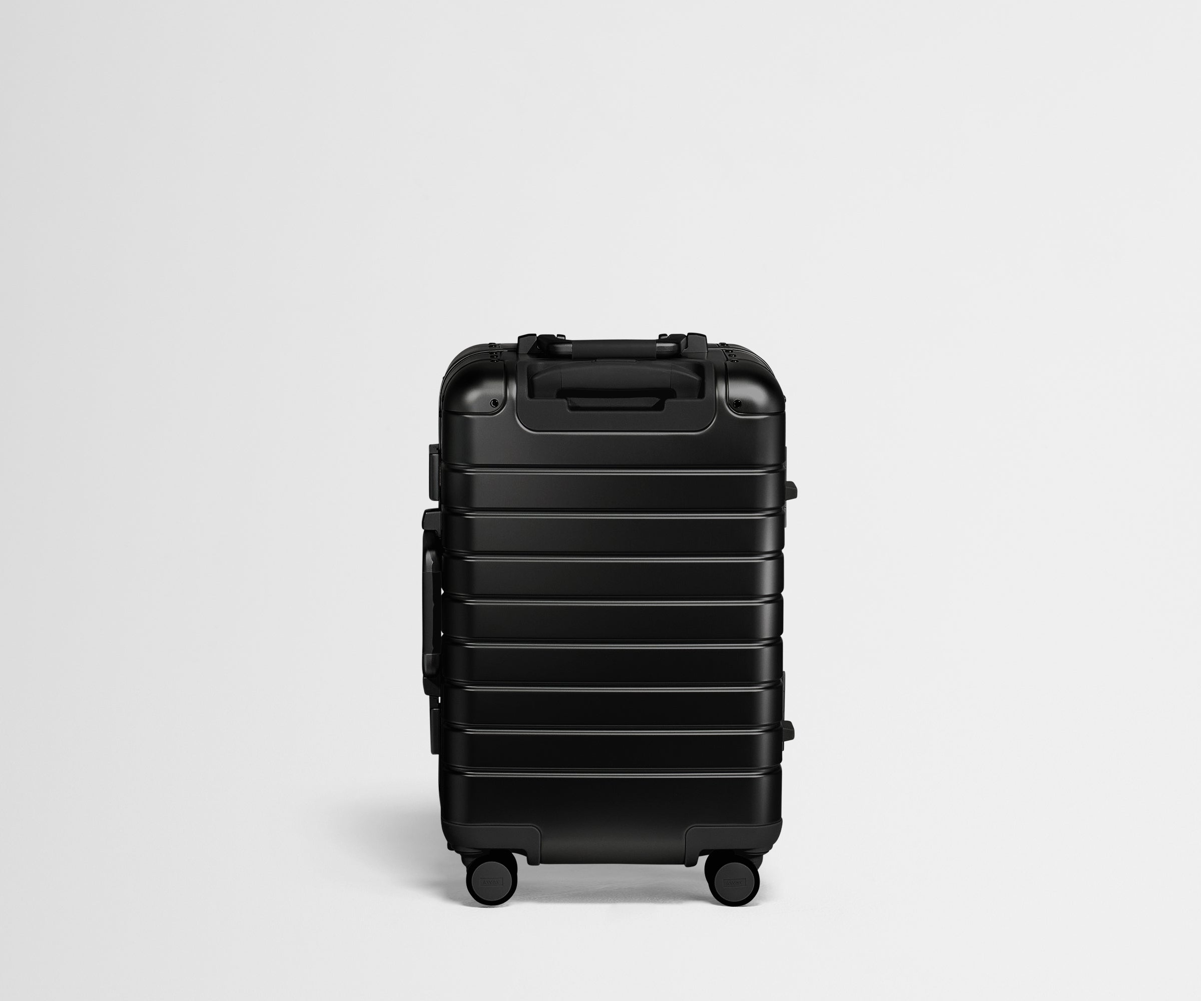 Back view of an Onyx Black Aluminum Carry-On