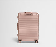 Back view of the Large: Aluminum Edition suitcase in Rose Gold