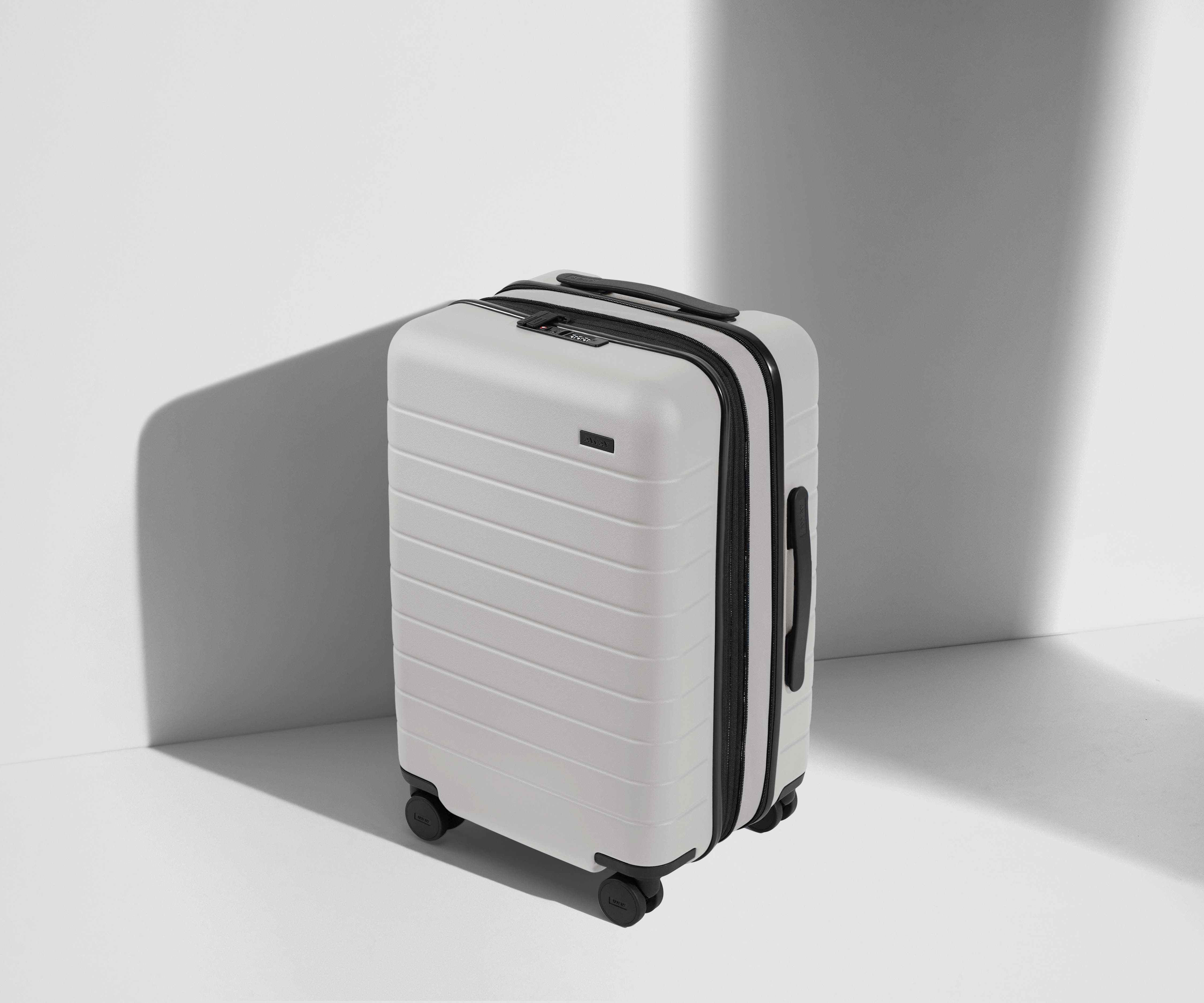 Angled product view of The Carry-On Flex suitcase in Cloud Gray