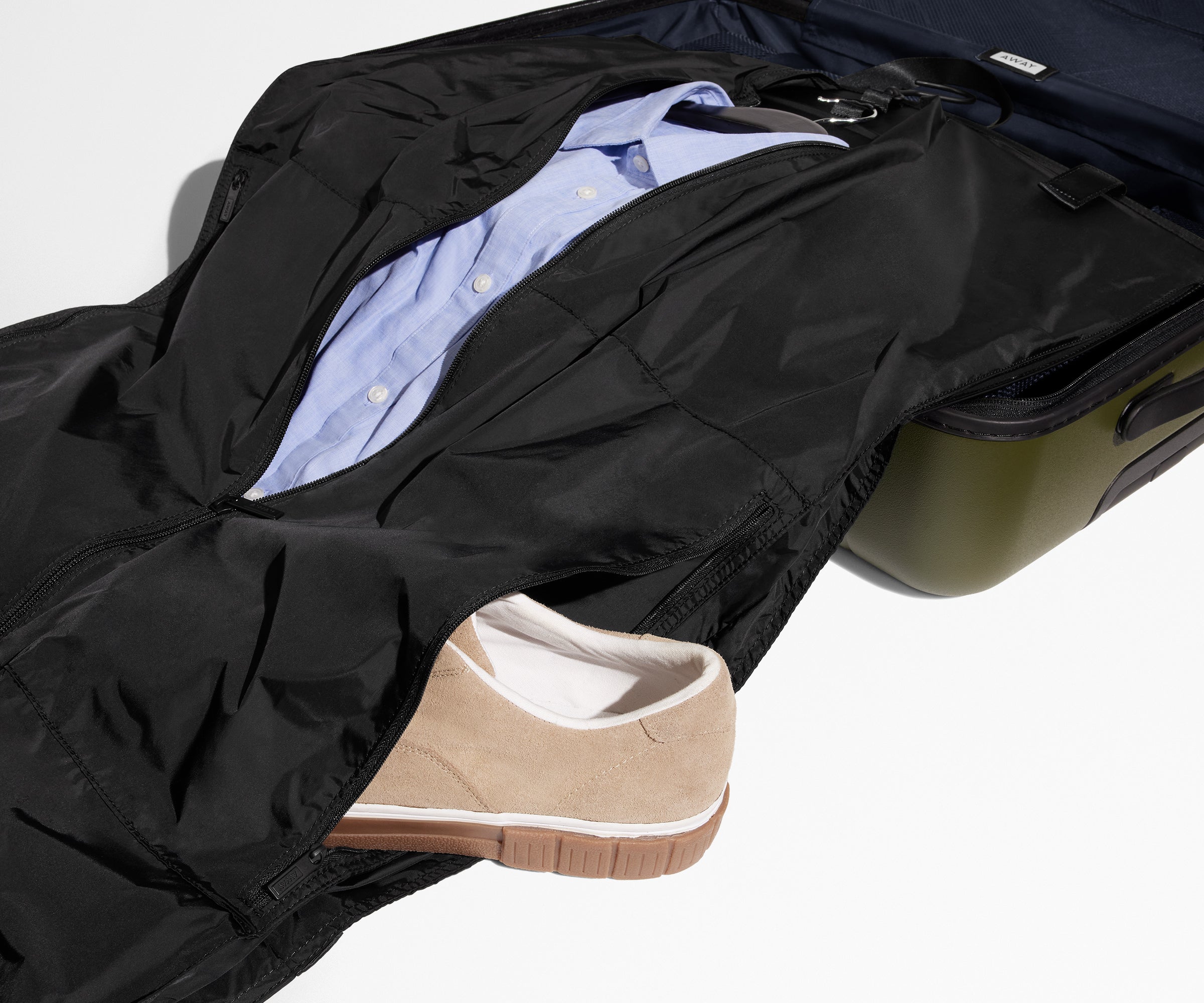 Shoes shown in the zipper side pocket