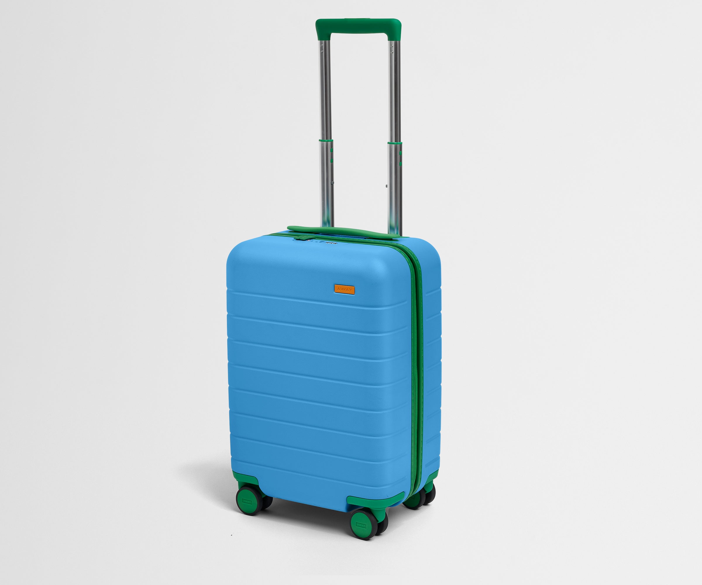 Angled product view of The Kids Carry-On suitcase in Splash Blue