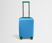 Front product view of The Kids Carry-On suitcase in Splash Blue with raised handle