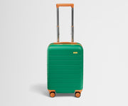 Front product view of The Kids Carry-On suitcase in Froggy Green with raised handle