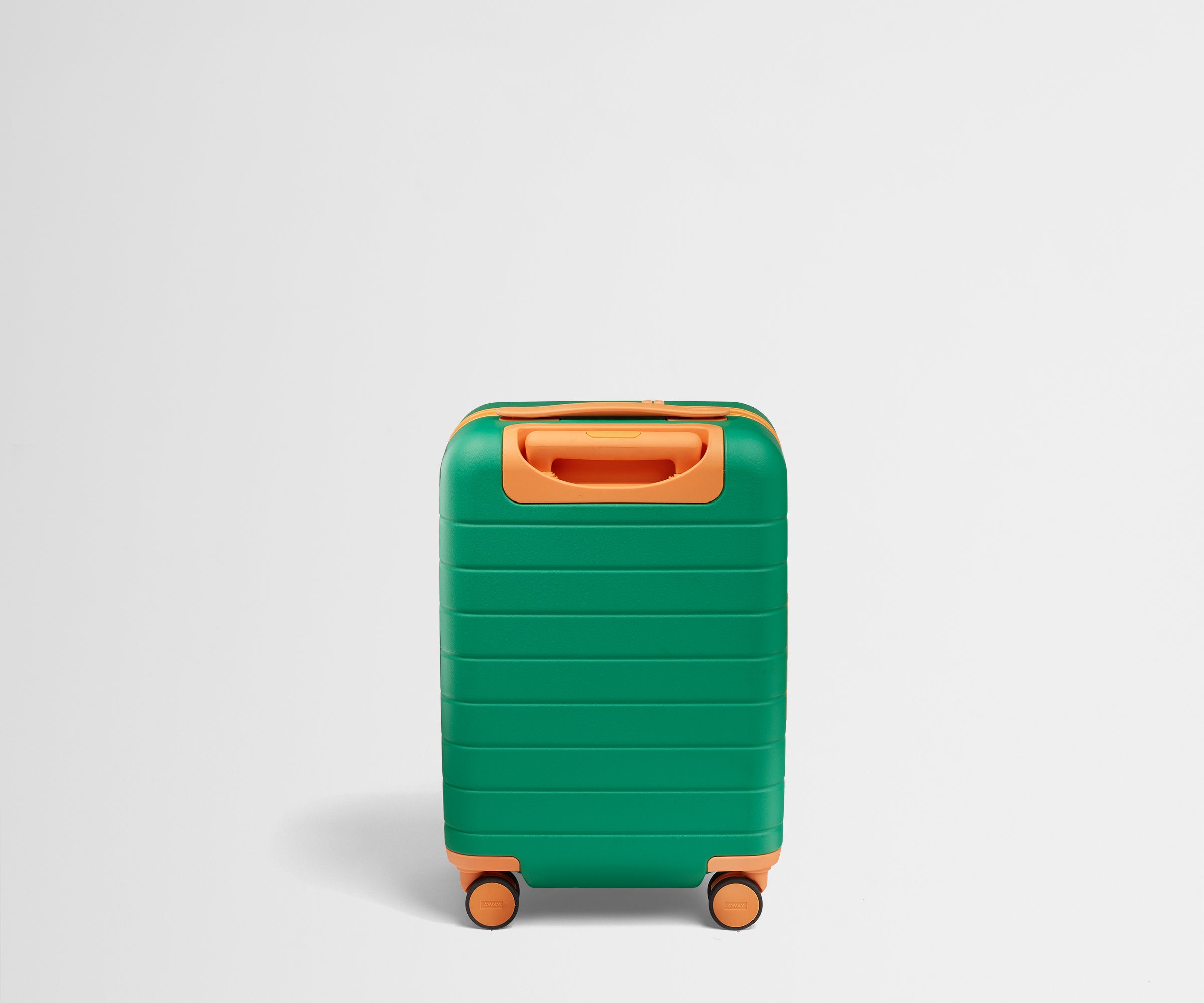 Back product view of The Kids Carry-On suitcase in Froggy Green with raised handle
