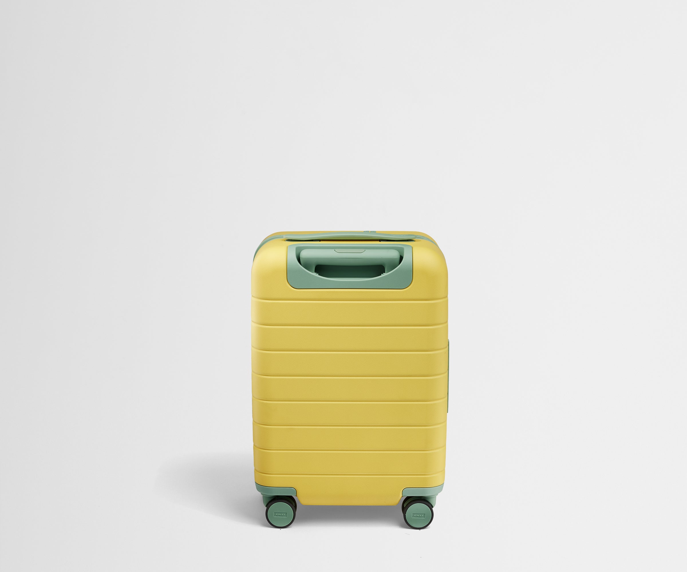 Back product view of The Kids Carry-On suitcase in Sunshine Yellow with raised handle