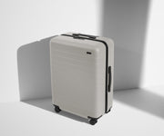 Angled product view of The Medium suitcase in Cloud Gray