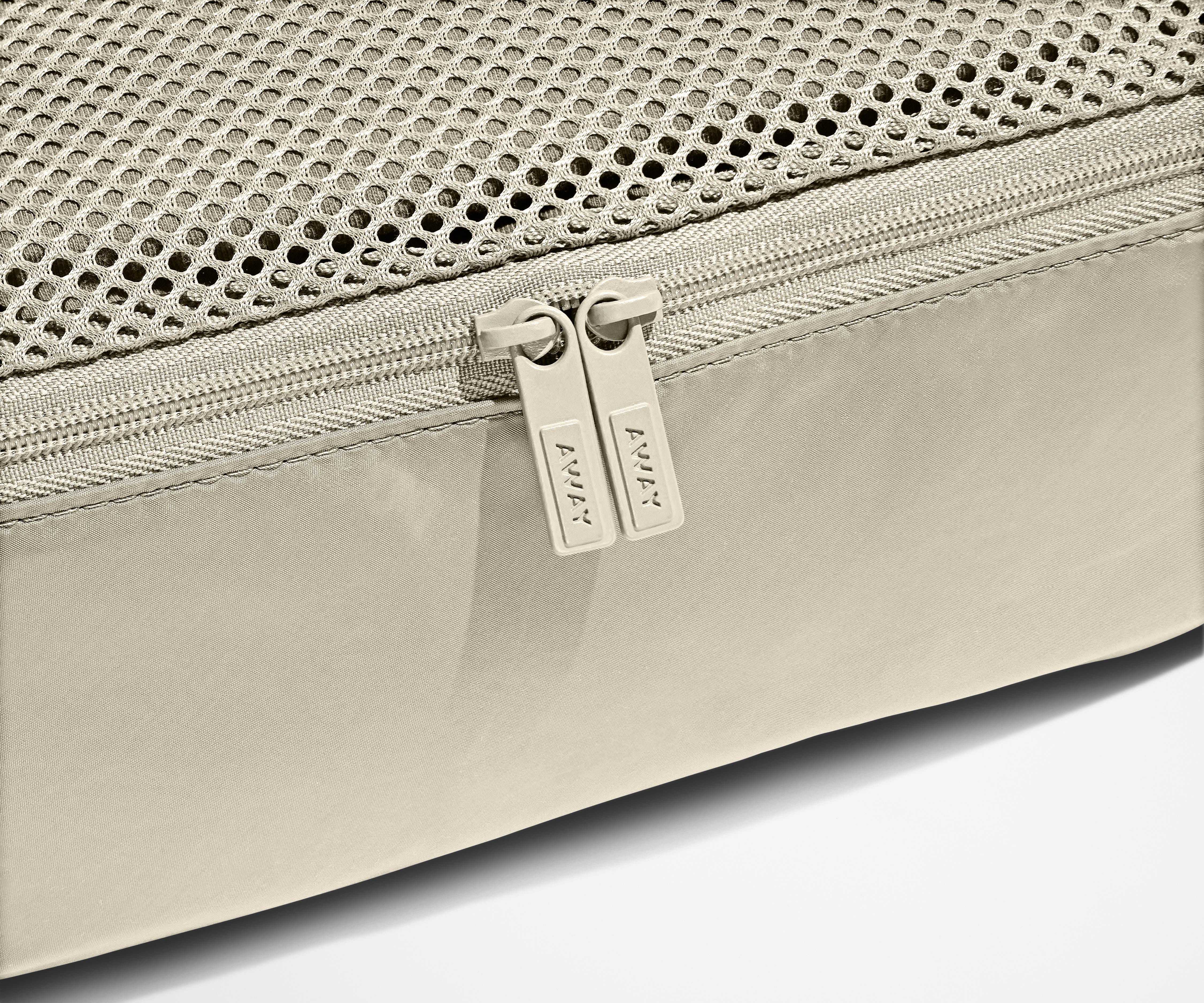 Close up view of the nylon Packing Cube and mesh top