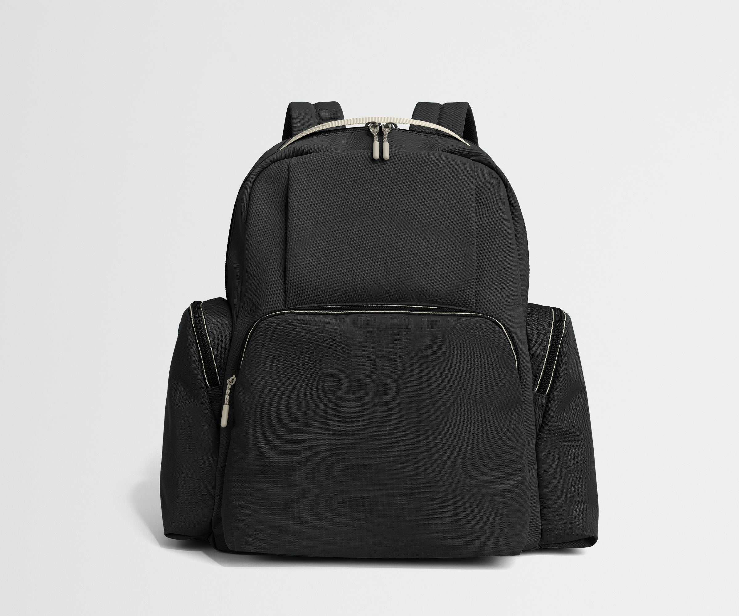 Black backpack on a light gray background