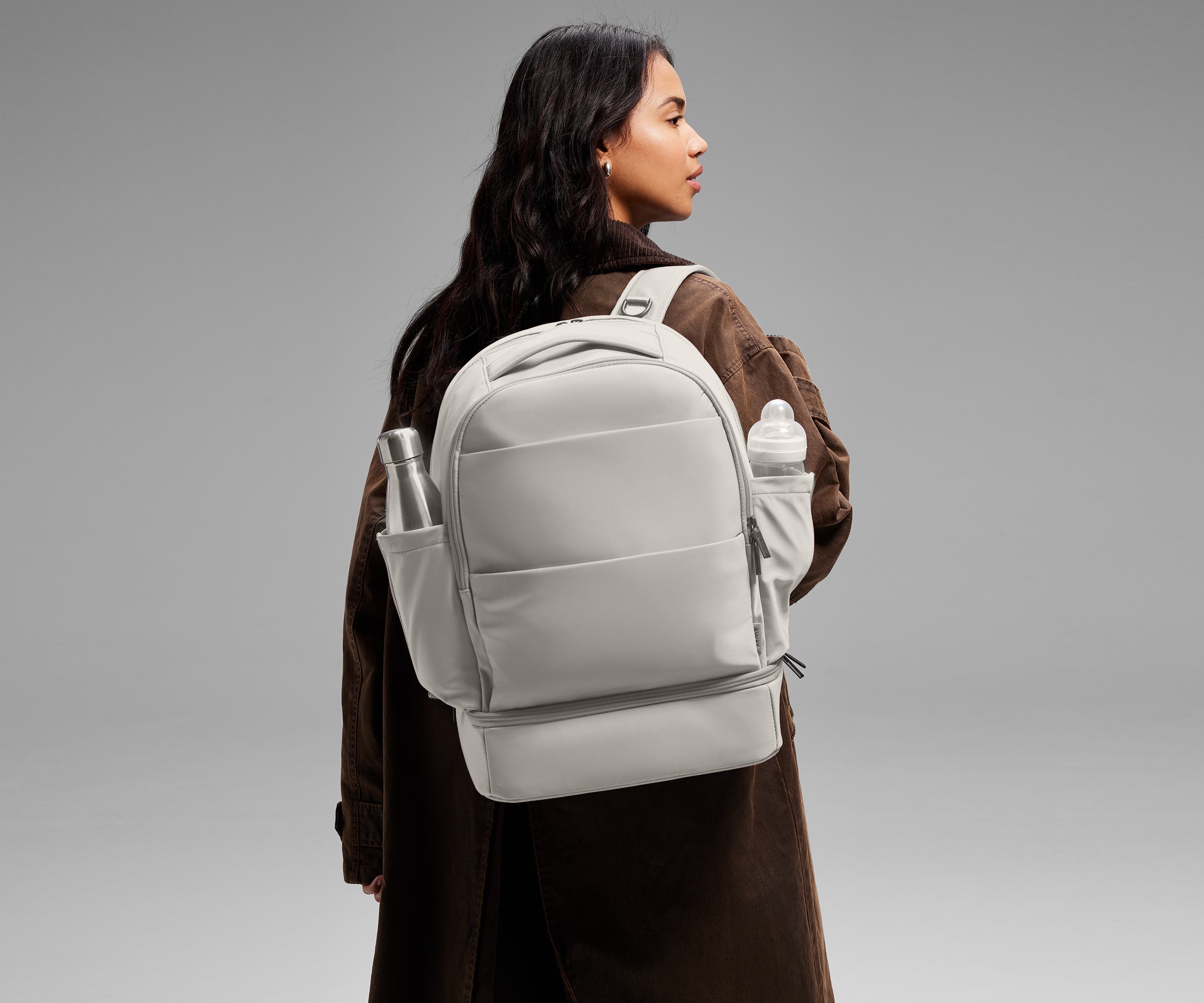 Person wearing the Double Diaper Backpack