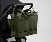 Tote attached to a stroller using the included stroller clips