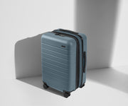 Angled product view of The Carry-On Flex suitcase in Coast Blue