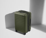 Angled product view of The Bigger Carry-On Flex suitcase in Olive Green