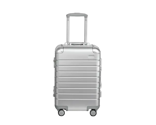 The Away Aluminum Carry-On in silver on a white background