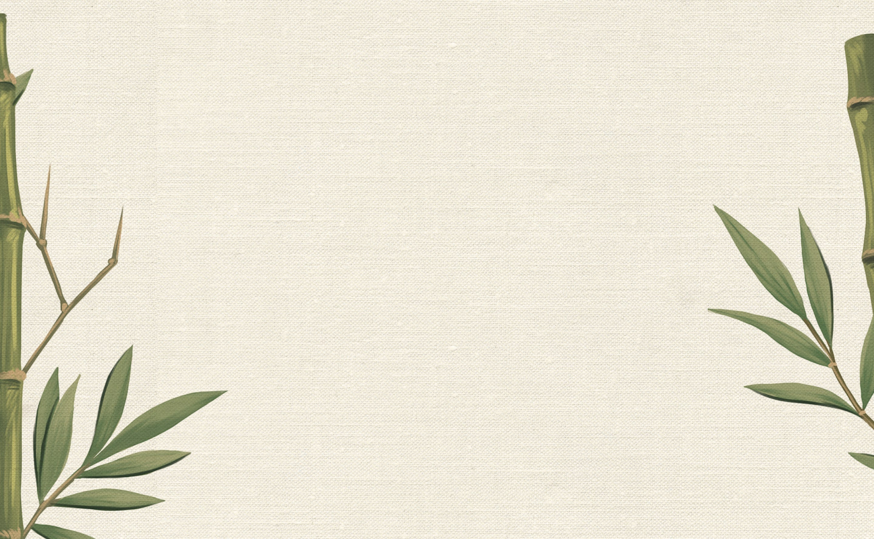 A raffia-textured background with bamboo leaves illlustrations