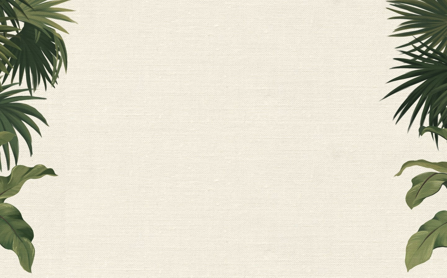 A background of raffia-like texture and palm leaf illustrations