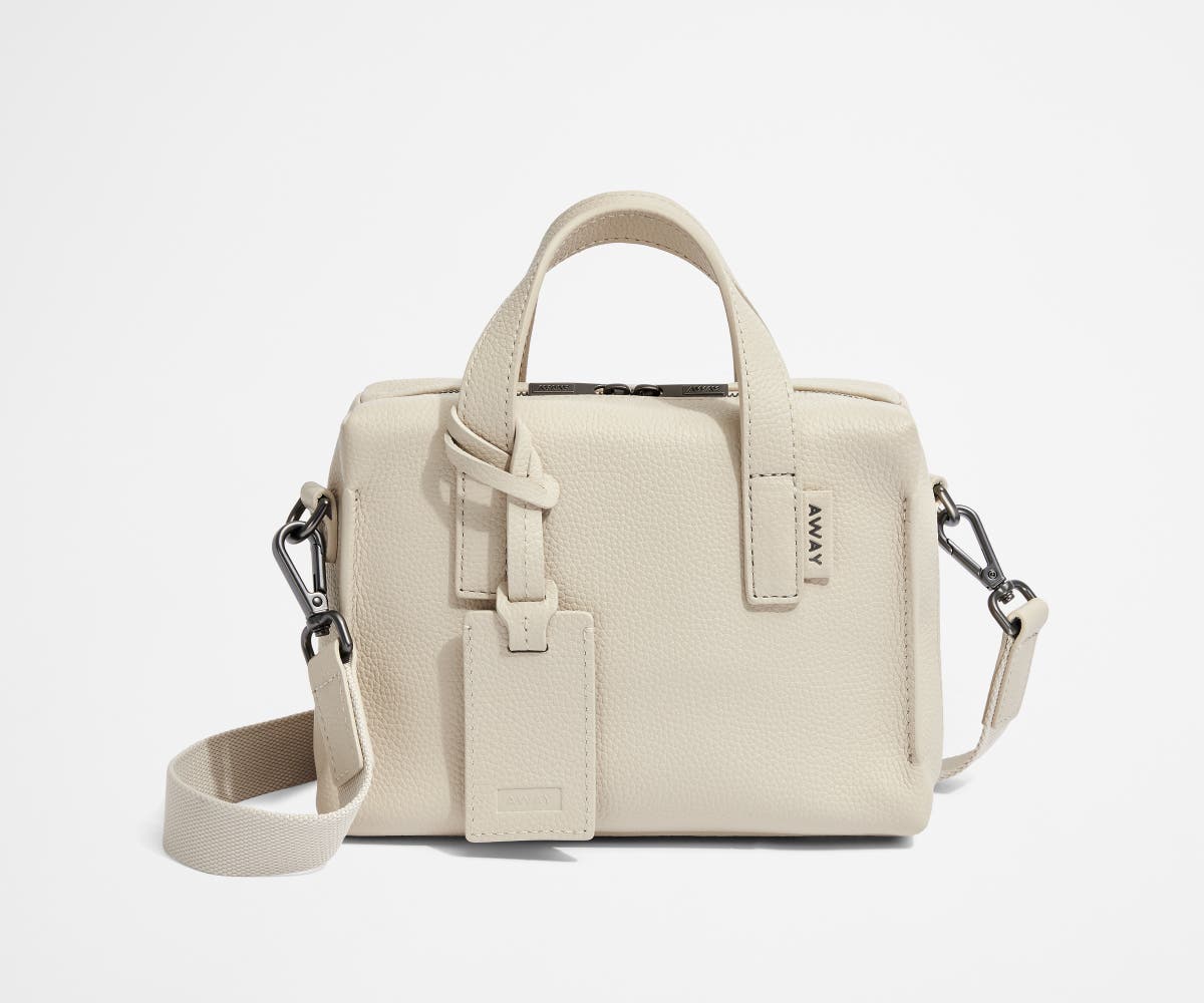 Leather Mini Everywhere Bag with removable luggage tag and sholder strap