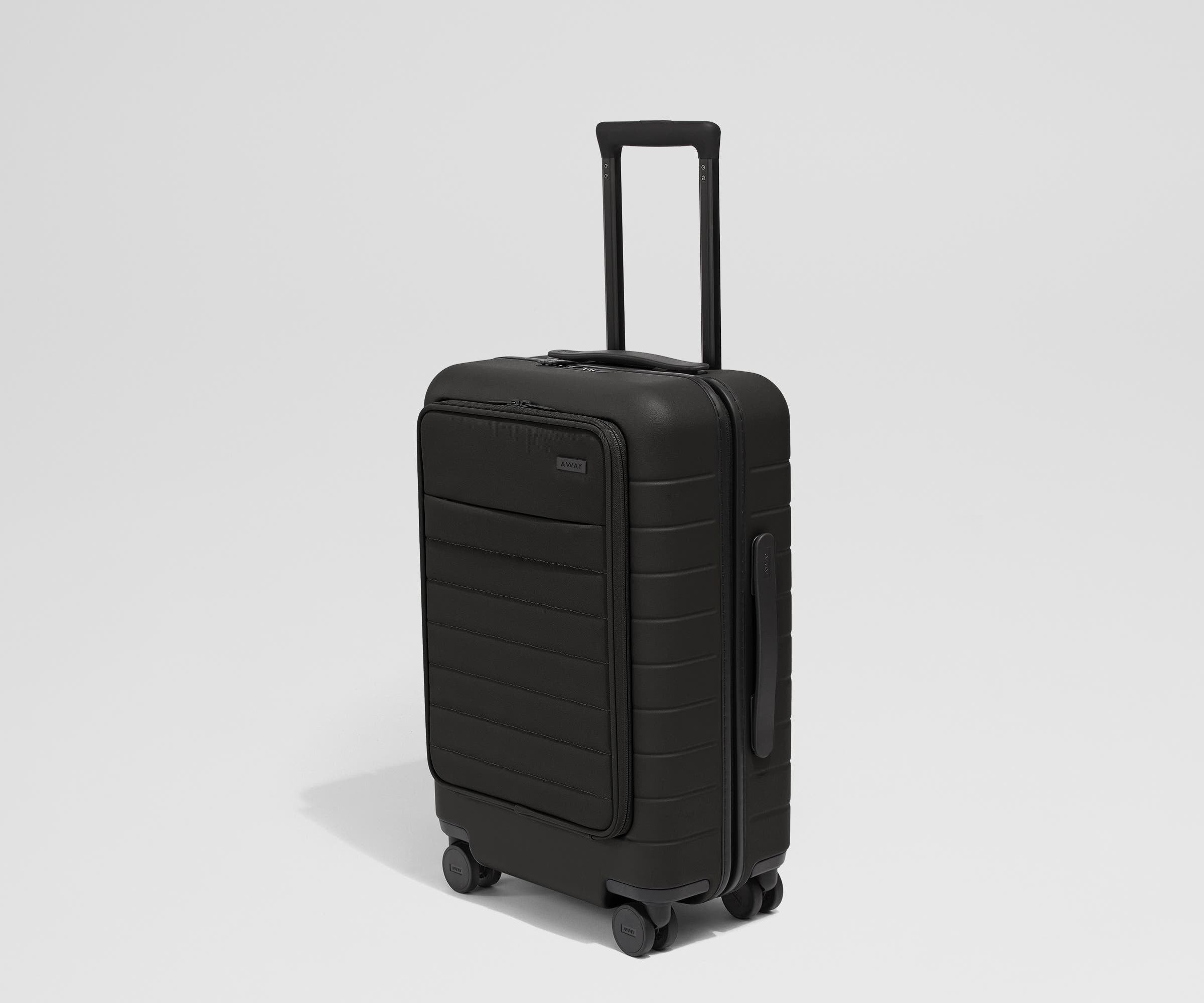 Angled product view of The Front Pocket Carry-On suitcase in Jet Black