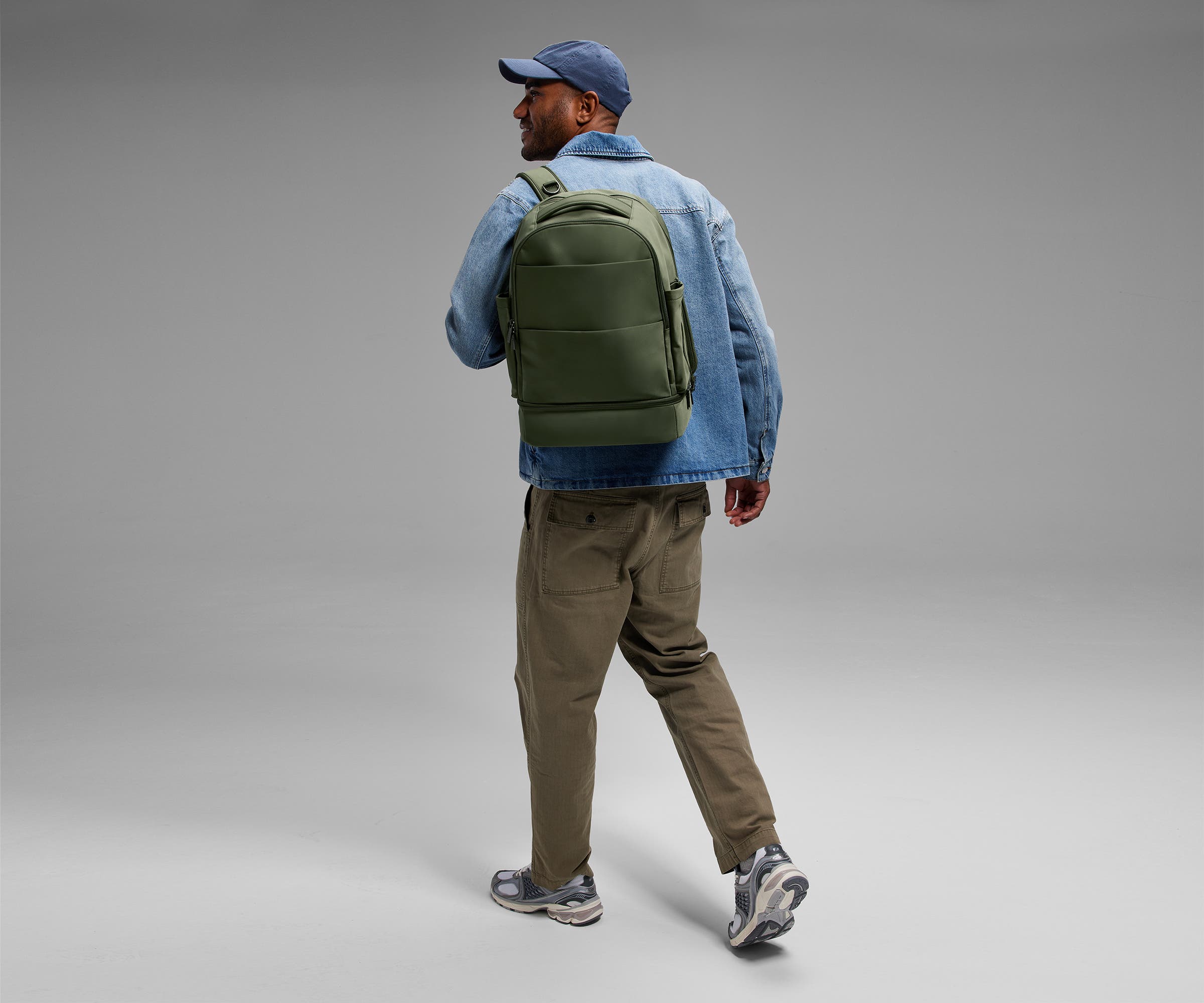 Person wearing the Double Diaper Backpack