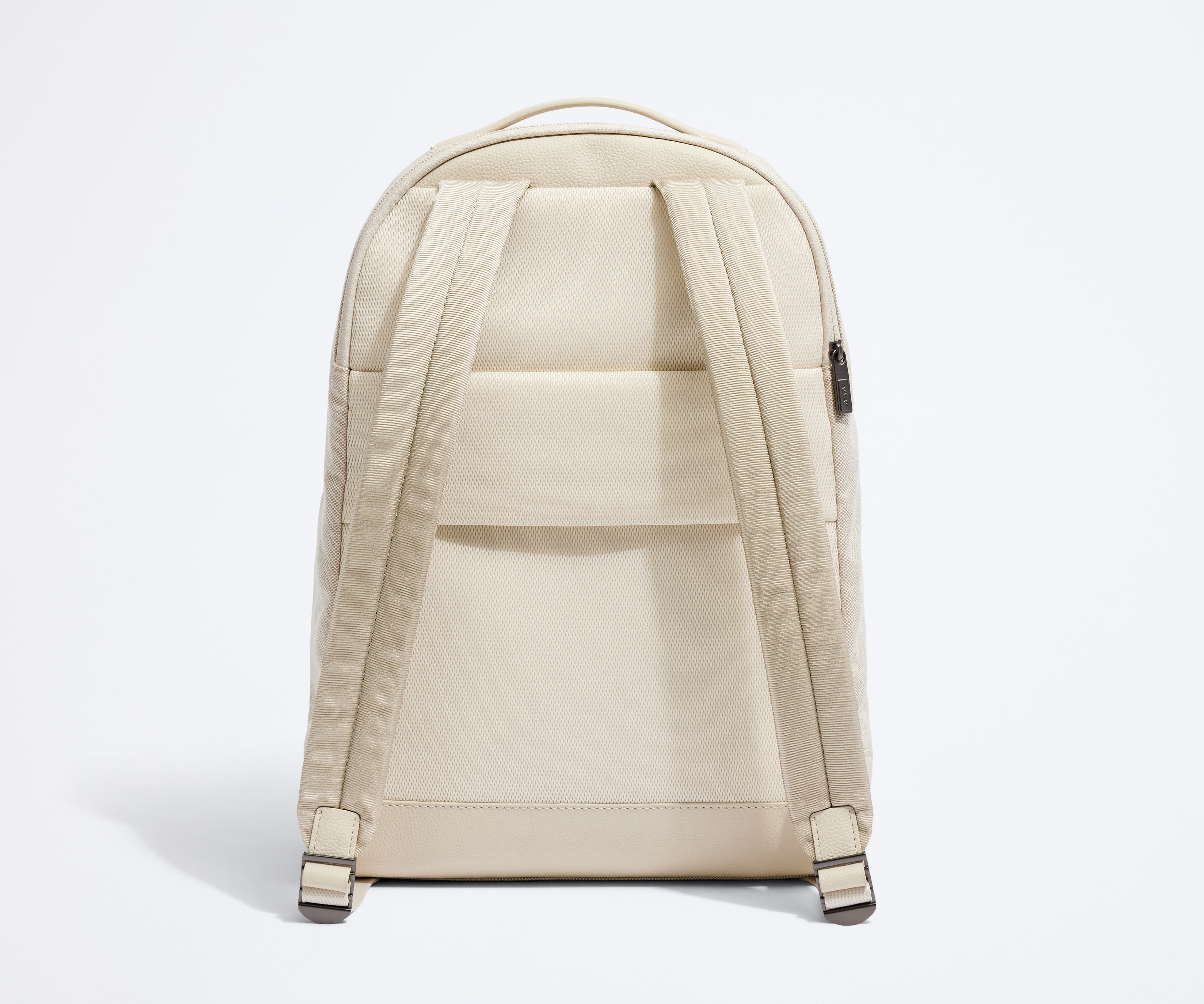 Padded shoulder straps and trolley sleeve on the back of the Transit Leather Backpack