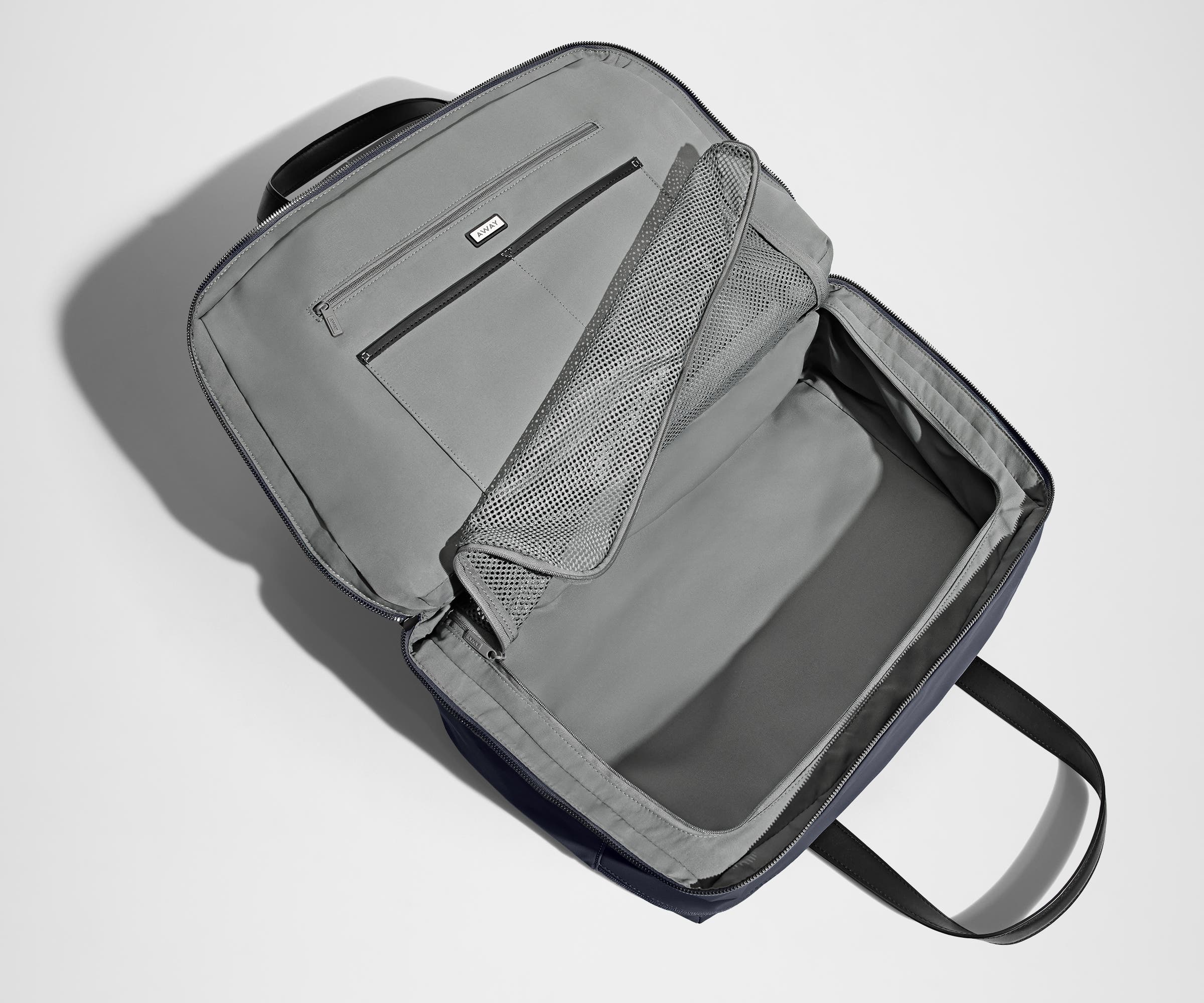 Empty Overnight Bag showing the clamshell opening and depth of the main compartment