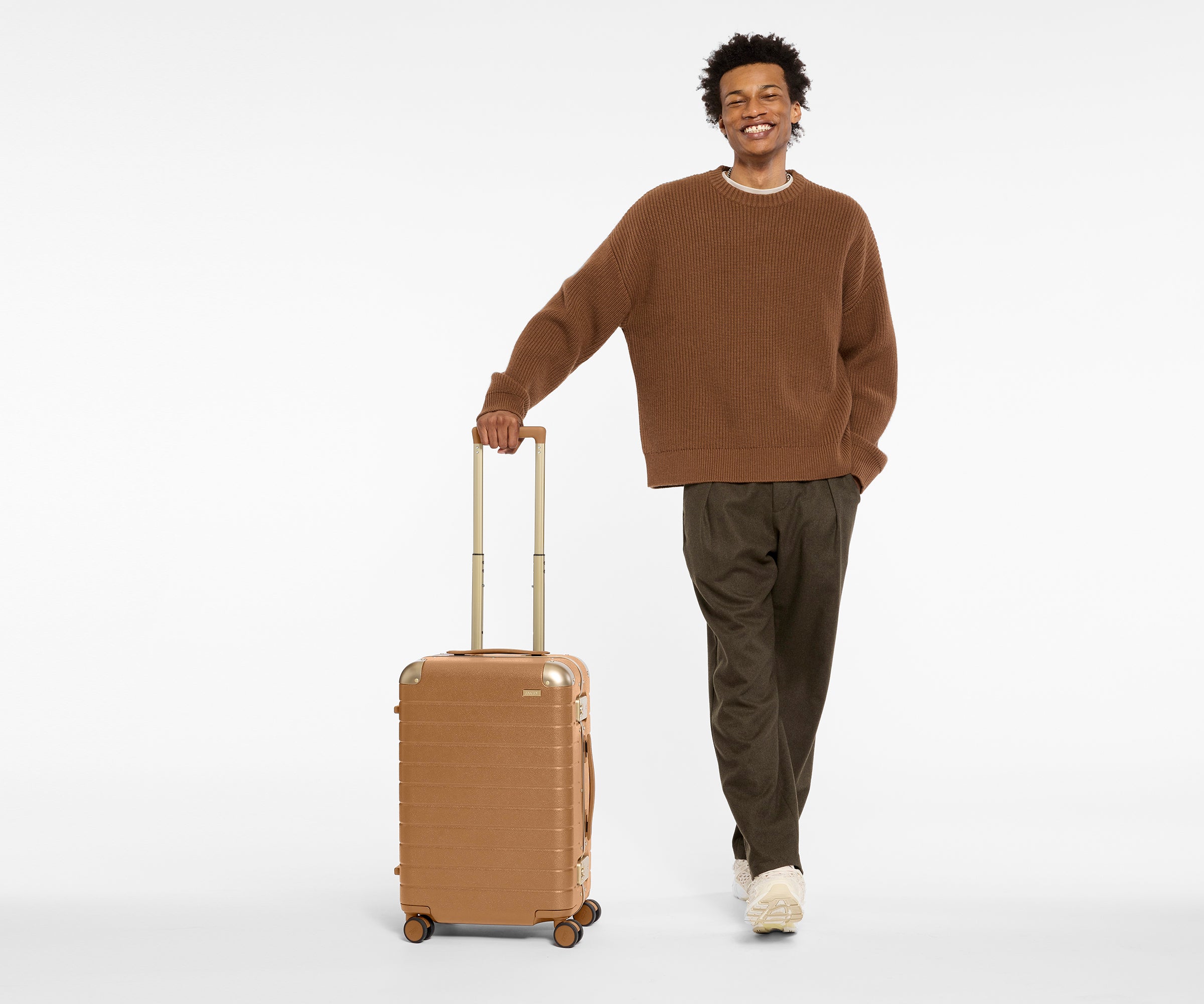 The Aluminum Edge Bigger Carry-On in Cognac Brown