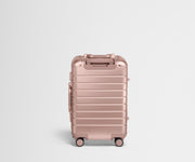 Back view of the Carry-On suitcase in Rose Gold aluminum