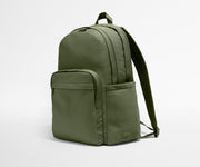 Green backpack on a light gray background