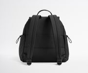 Black backpack on a light gray background