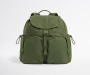 Green backpack on a white background