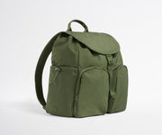 Green backpack on a white background