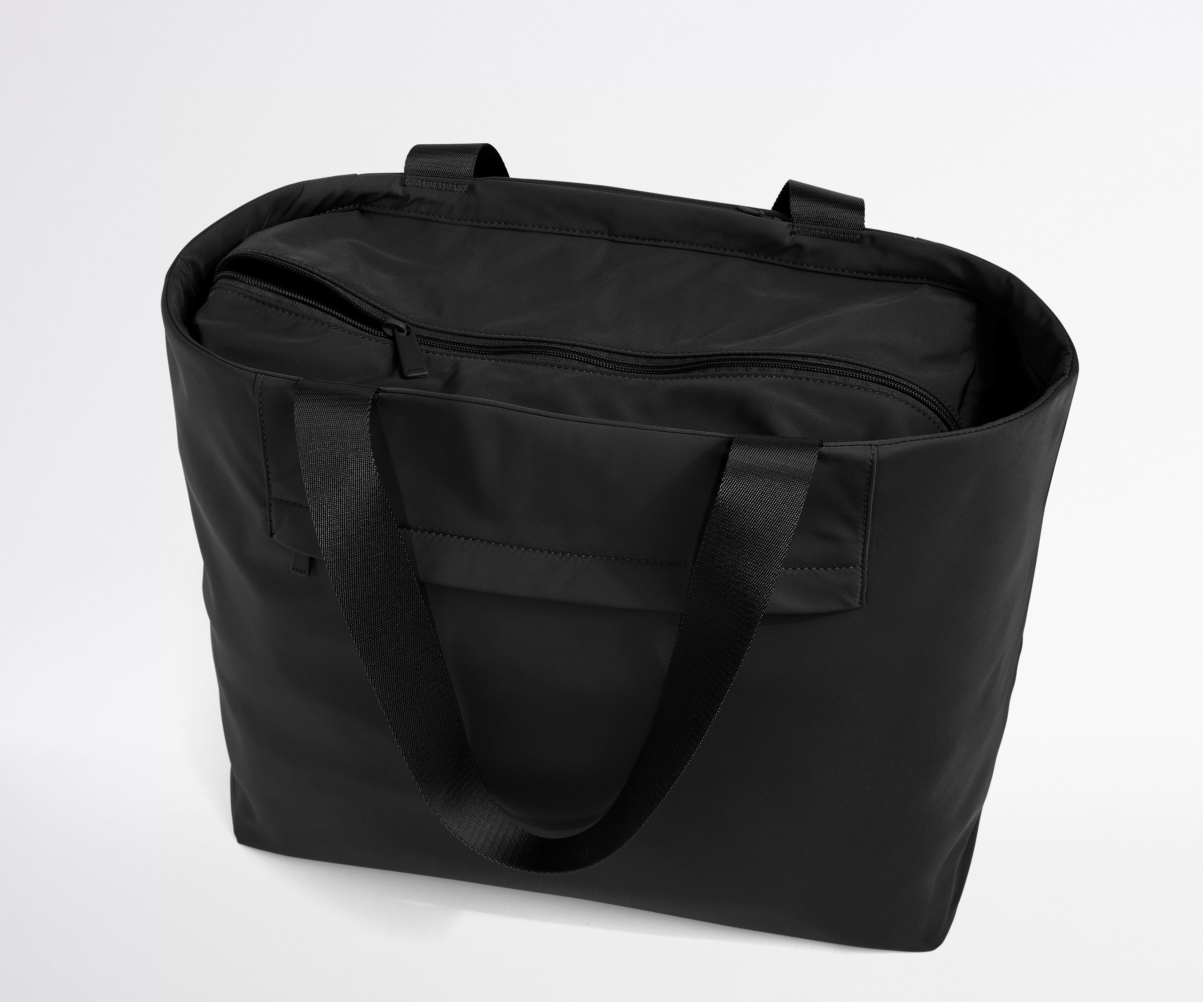 Black tote bag on a white background