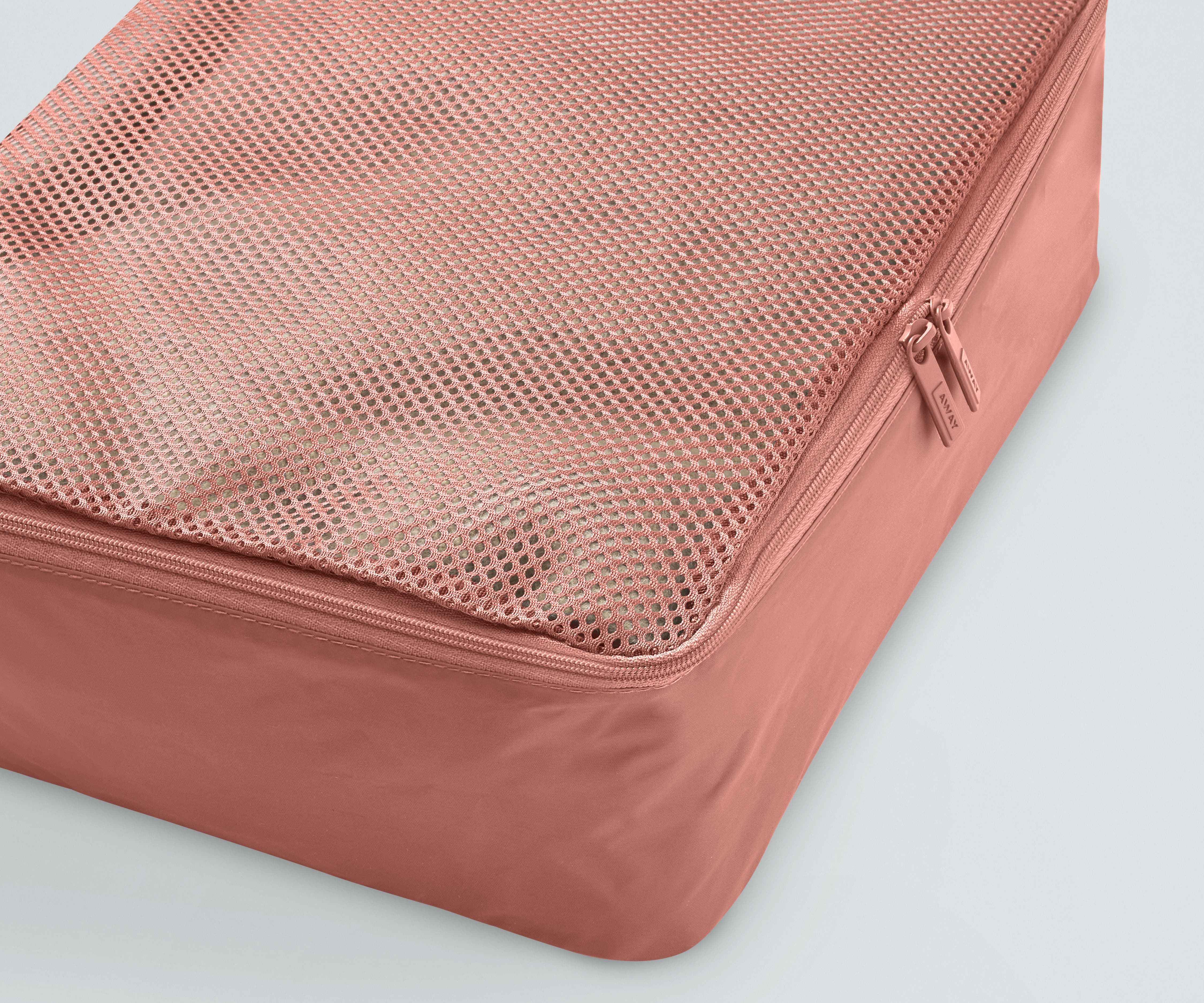 Close up view of the nylon Packing Cube and mesh top
