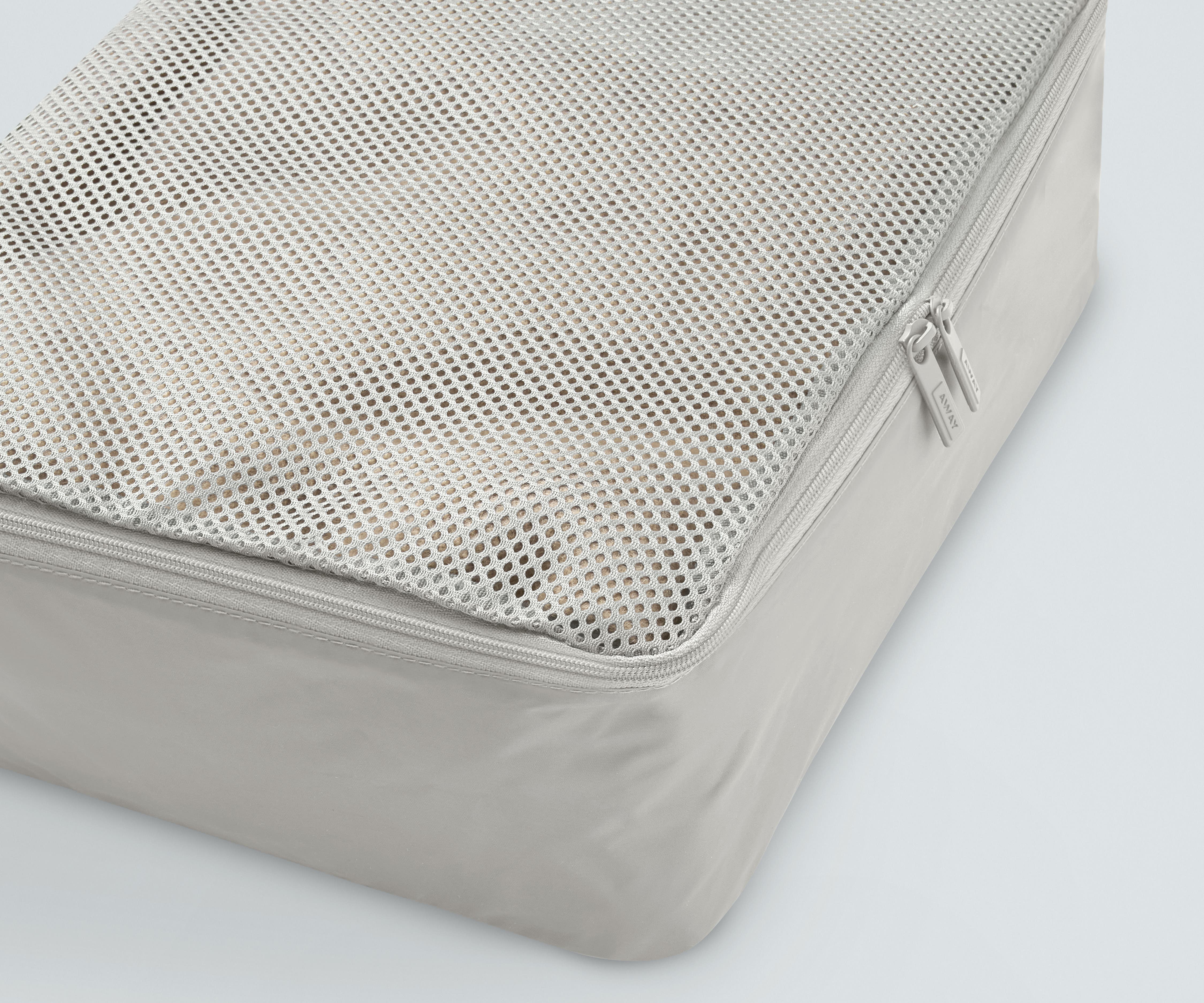 Close up view of the nylon Packing Cube and mesh top