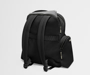 Black backpack on a light gray background