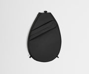 Black round pouch on a light gray background